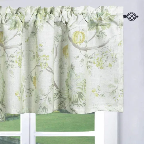 Miniatura 27 de Leeva Cortinas rústicas de cocina con estampado floral verde mezclado de lino para media ventana, para comedor, bolsillo para barra, cafetería