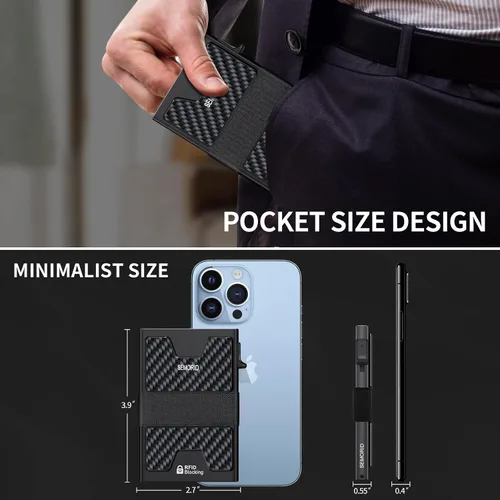 Miniatura 95 de Cartera delgada de aluminio para hombre, placa trasera expandible duradera, bloqueo RFID, billetera desplegable de metal minimalista, con capacidad