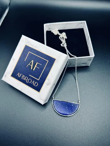 Miniatura 3 de Collar de lapislázuli azul afgano 100% natural y original con colgante de plata 925 de 19 pulgadas para niñas, mujeres y novias para el día de San