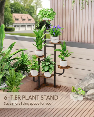 Miniatura 7 de Homsorout Soporte de Esquina para Plantas de Interior - Soporte de Plantas de Interior de 6 Niveles, Estante Redondo de Metal para Plantas
