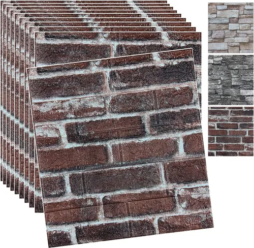 Miniatura 8 de 20 paneles de pared 3D para despegar y pegar, papel tapiz de ladrillo 3D para despegar y pegar, panel de pared de piedra sintética, ladrillo de Rock