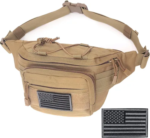 Miniatura 9 de Riñonera táctica, bolsa de cintura militar con cinturón de cadera, bolsas de utilidad para senderismo, escalada, pesca al aire libre con parche de 1