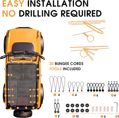 Miniatura 2 de Parasol para accesorios Ford Bronco 2021 2022 2023 2024 2025 2 puertas, parasol de malla frontal Bimini cubierta superior para Bronco de 2 puertas