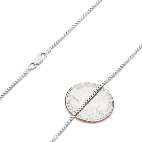 Miniatura 8 de The Bling Factory 1.5mm Solid .925 Sterling Silver Square Box Chain Necklace