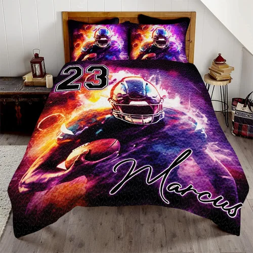 Miniatura 10 de Juego de cama de fútbol para niños, juego de edredón personalizado con nombre y número, edredón deportivo tamaño matrimonial, edredón con estampado