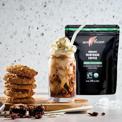 Miniatura 5 de Mount Hagen Tarro + bolsa resellable descafeinado orgánico liofilizado café instantáneo - Paquete combinado Granos arábica de tostado medio