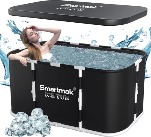 Smartmak Bañera de hielo, bañera de inmersión fría portátil XL grande con cubierta para atletas, terapia de agua fría y recuperación, baños de