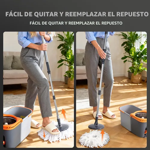 Miniatura 4 de Juego de trapeador giratorio y cubo, cubos dobles desmontables separan el agua sucia con escurridor de acero inoxidable para limpieza de suelos