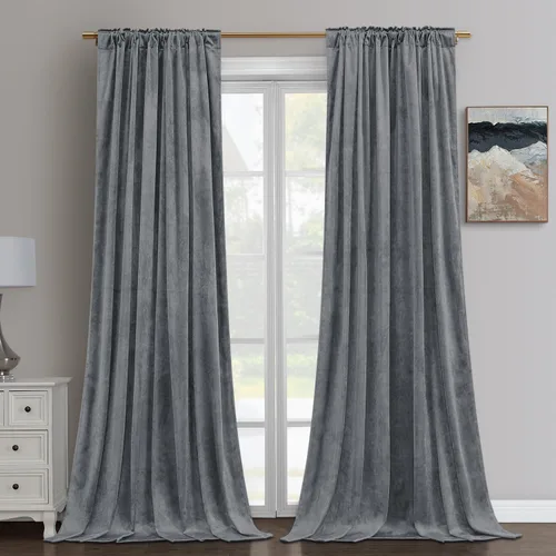 Miniatura 2 de HOMEIDEAS Cortinas opacas de terciopelo gris, 52 x 108 pulgadas, oscurecimiento de la habitación, aislamiento térmico, bolsillo con pestaña trasera