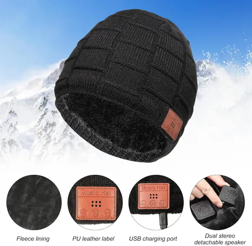 Miniatura 4 de Honoson El juego de gorros Bluetooth incluye 2 gorros inalámbricos con Bluetooth, guantes para pantalla táctil (negro, clásico)