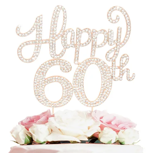 Miniatura 137 de LASKYER Decoración de feliz cumpleaños número 10, decoración de pastel de diamantes de imitación dorados de 10º cumpleaños – Letrero de metal