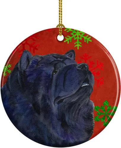 Miniatura 53 de Caroline's Treasures Bulldog English - Copos de nieve rojos y verdes, adorno de cerámica de Navidad, decoración colgante para el hogar, Navidad