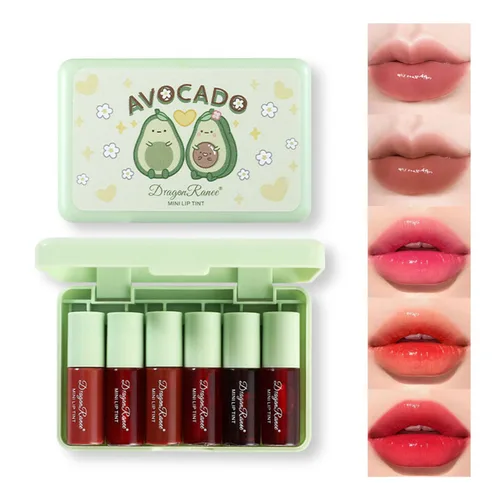 Eakroo Juego de Tintes de Labios de 6 Colores, Cuidado de la Piel Coreano, Tinte Labial Hidratante Mini Líquido para Mujeres, Brillo de Labios para