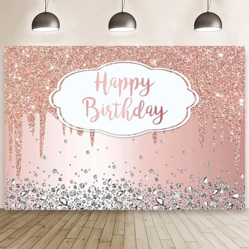 AIBIIN Fondo rosa de 7 x 5 pies para fiesta de cumpleaños de niña, fondo de fotografía con purpurina, fondo de cristal de diamante, decoración de