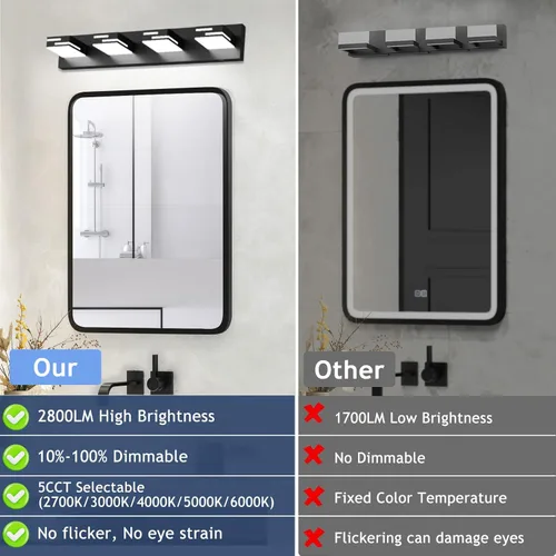 Miniatura 8 de Lámparas LED modernas para tocador de baño, 4 luces, 5CCT, regulables, color negro mate, para accesorios de iluminación de baño sobre espejo