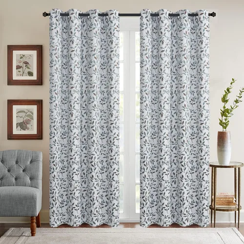 Miniatura 12 de GYROHOME Cortina opaca floral con bordado de hojas, ojales en la parte superior, aislamiento térmico, oscurecimiento de habitación, ahorro de ruido
