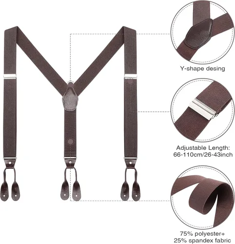 Miniatura 43 de AWAYTR Tirantes de botón marrón para hombre, tirantes elásticos ajustables en forma de Y