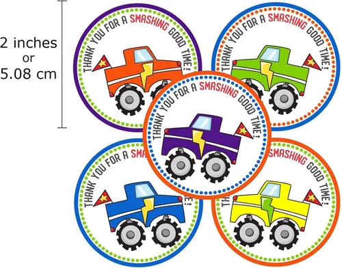 Miniatura 2 de Etiquetas adhesivas con texto en inglés "Thank You" de Monster Truck – Etiquetas de regalo para fiesta de cumpleaños de niños – Juego de 30