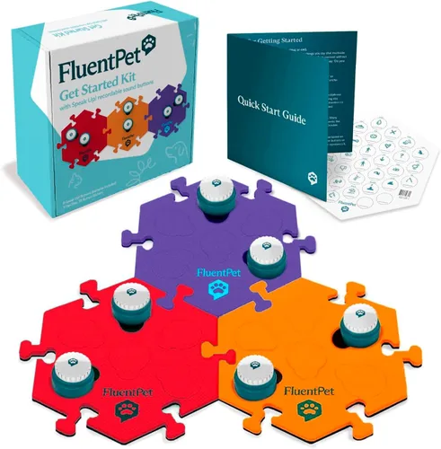FluentPet ¡Habla! Kit de inicio con sonido más claro orientado hacia arriba | 6 botones grabables con baterías preinstaladas y 3 alfombrillas de 6