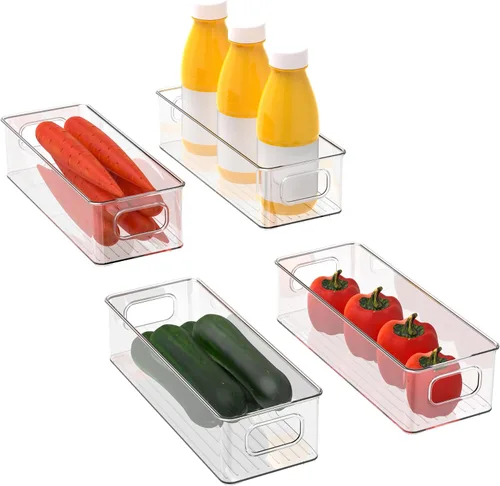 Miniatura 8 de Contenedor apilable de plástico para almacenamiento de alimentos con asas para despensa de cocina, gabinete, refrigerador, congelador, organizador