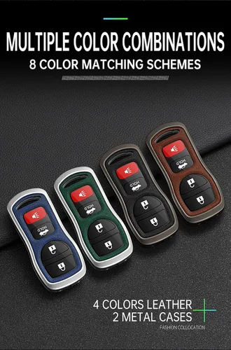 Miniatura 3 de ontto Funda de cuero para llavero Infiniti FX35 FX45 QX4 Smart Remote Metal para Nissan Armada Frontier Murano NV1500 Pathfinder Titan 2002