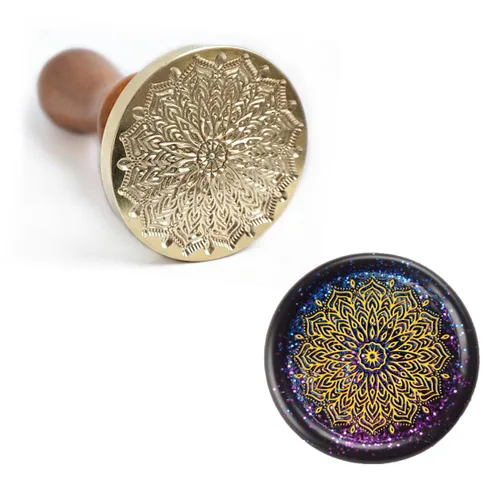 Sello de cera con empuñadura de flor de mandala de 1.496 pulgadas, 1.575 pulgadas, con empuñadura, para invitación de boda, sellado de tarjetas,