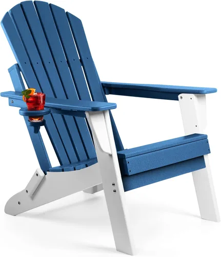 Miniatura 12 de FUNBERRY Juego de 6 sillas plegables Adirondack para todo tipo de clima, sillas para hogueras de polietileno de alta densidad con portavasos