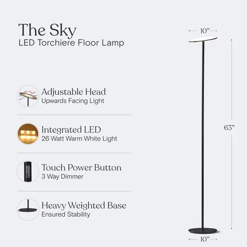Miniatura 4 de Lámpara de pie LED de 30 watts Brightech Sky, 211136S-BK, 30.00watts Negro azabache