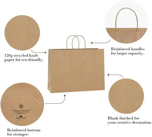 Miniatura 3 de BagDream 100 bolsas de papel kraft de 16 x 6 x 12 pulgadas con asas, bolsas de compras a granel para regalos, comestibles, mercancías, bolsas