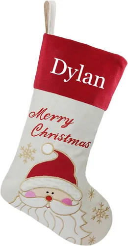 Miniatura 34 de Juego de 3, medias de Navidad personalizadas de 18 pulgadas con tecnología de bordado, diseños de Papá Noel, muñeco de nieve y renos para decoración