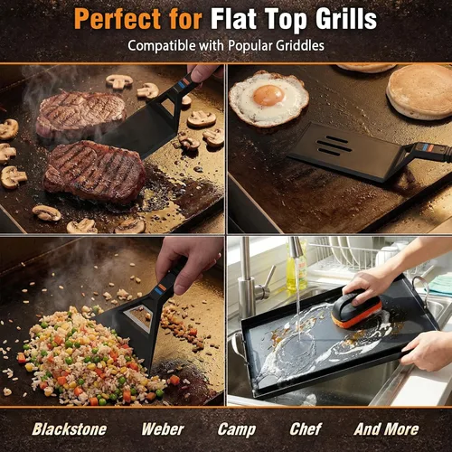 Miniatura 4 de Utheer Griddle Kit, 17" x 13" Pre-Seasoned Cast Iron Flat Top Griddle with 5-Piece Scratch-Free Nonstick Safe Nylon Tools, Universal Grill Griddle