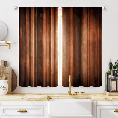 MESHELLY - Cortinas de cocina marrones, 27.5 pulgadas de ancho x 39 pulgadas de alto, bolsillo para barra, cortinas vintage de óxido naranja,