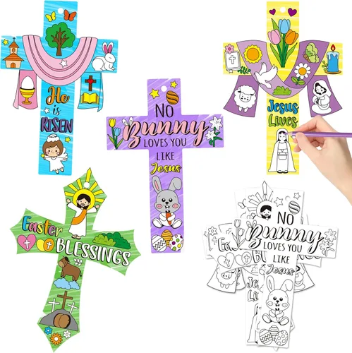 CY2SIDE 80 piezas de adornos de cruz para colorear tu propia cruz religiosa He is R Cross Haz tu propia resurrección de Jesús, cruz mágica de papel