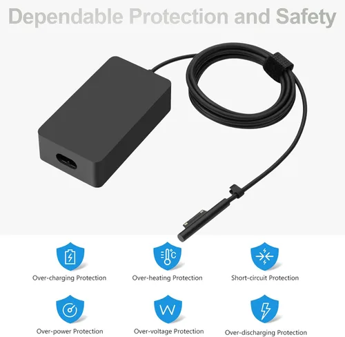 Miniatura 7 de Adaptador de fuente de alimentación para cargador de laptop Surface Pro de 65 W para Microsoft Surface Pro 11/10/9/8/7+/7/6/5/4/3, Surface Book
