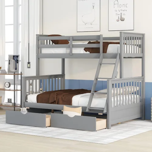 Miniatura 35 de Harper&Bright Designs - Litera individual sobre individual con barandilla de seguridad, escalera, cama nido individual con 3 cajones para niños