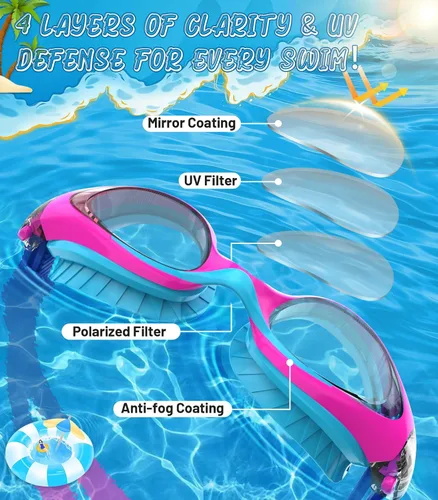 Miniatura 2 de Kids Swim Goggles, Anti-Fog UV Protection, Leakproof Adjustable Strap Swimming Goggles for Boys Girls Ages 6–14 Azul púrpura - Lente transparente