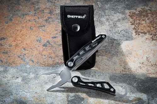 Miniatura 7 de Sheffield 12176 Warren - Herramienta múltiple 10 en 1 con mosquetón Cuchillo de bolsillo plegable, destornilladores, sierra, cortadores de alambre
