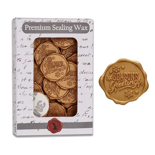 Miniatura 5 de Season's Greetings - Calcomanías adhesivas de Navidad, 25 unidades, prefabricadas con cera de sellado real (oro clásico)