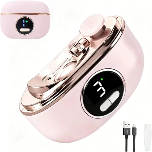 Cortaúñas eléctrico 3 en 1, recortadora de uñas automática con cubierta magnética, herramienta de pulido recargable por USB con lupa para adultos,