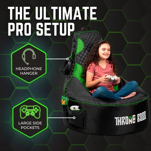Miniatura 5 de Throne Boss Funda de Silla Puf Gamer para Niños con Respaldo Alto, Azul – Funda de Silla Gamer de Piso, Tela Fácil de Limpiar, Bolsillos Laterales