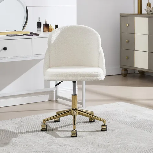 Miniatura 2 de Silla de escritorio de piel sintética, cómoda silla de tocador de maquillaje, moderna silla giratoria tapizada esponjosa con ruedas, base de metal
