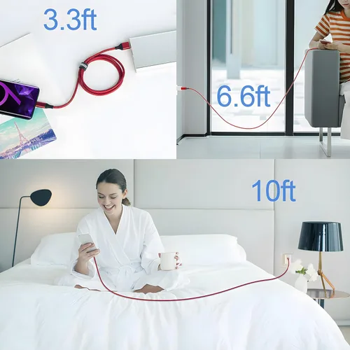 Miniatura 7 de AkoaDa Cable USB tipo C, paquete de 3 cables de carga rápida USB A a USB-C 3.1A de 10 pies para iPhone 17/16/16 Pro/16 Pro Max/15 Galaxy S25 FE S25