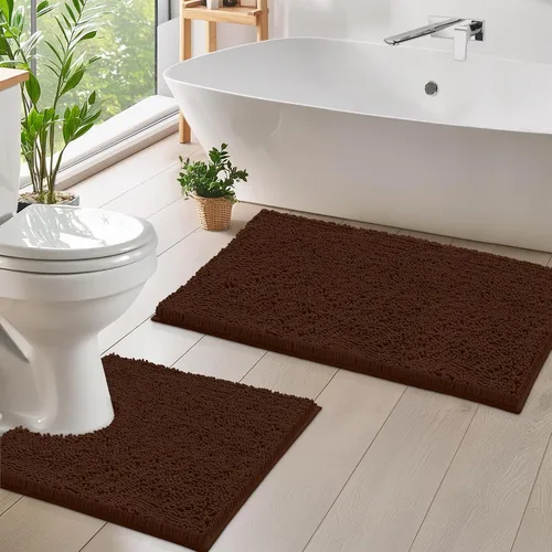 Miniatura 8 de LuxUrux Juego de 2 tapetes de baño de felpa extrasuave, material de microfibra de felpilla de 1 pulgada, color verde súper absorbente