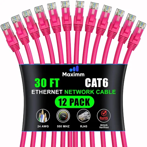 Miniatura 34 de Maximm Cable Ethernet Cat 6 – 7 pies (paquete de 12), LAN de alta velocidad, Internet, parche y cable de red, UTP, 10 Gbps, 550 MHz, color azul