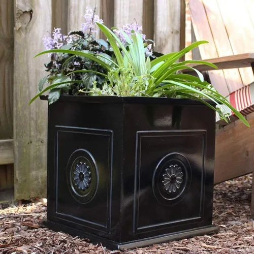 Miniatura 5 de Southern Patio CMX-042426 Colony - Maceta cuadrada de resina de cerámica para interiores y exteriores, maceta para flores, hierbas, verduras y Negro