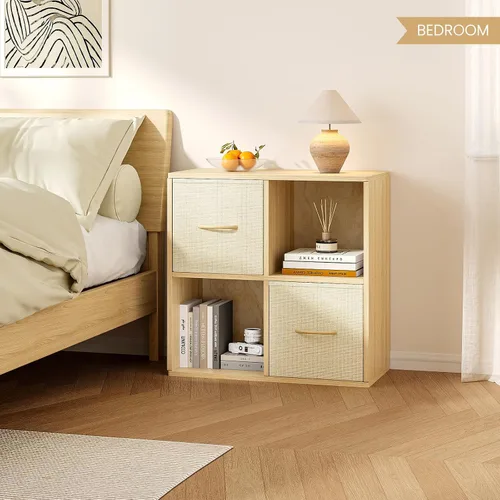 Miniatura 2 de EXPERLAM Organizador de Almacenamiento de 4 Cubos - Estantería de Madera Maciza con 2 Contenedores de Almacenamiento, Estante de Cubos con 2 Paneles