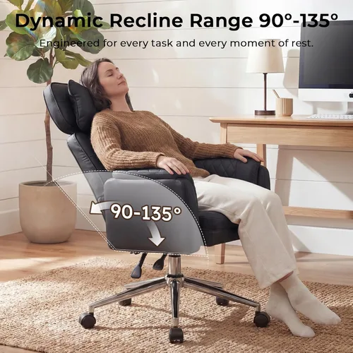 Miniatura 8 de Silla de oficina grande y alta, silla de oficina ejecutiva de cuero cruzado con respaldo alto con reposabrazos y ruedas, silla ergonómica