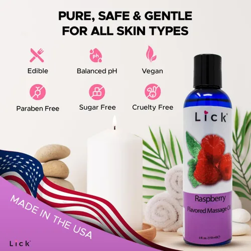 Miniatura 9 de Lick Aceite de masaje con sabor a frambuesa, aceite de masaje comestible de bayas brillantes con aceite de almendras dulces y vitamina E