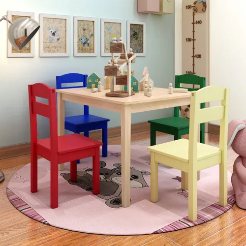 Miniatura 2 de Costzon - Juego de mesa y silla para niños, 5 piezas de mesa de actividades de madera y sillas para manualidades, tareas escolares, hora del Multi