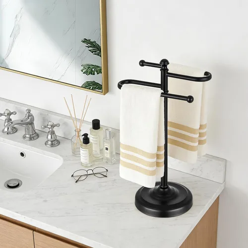 Miniatura 6 de Toallero de mano, soporte para toallas de mano de acero inoxidable 304 para encimera de baño, cocina, base ponderada en forma de S de 14.5 pulgadas